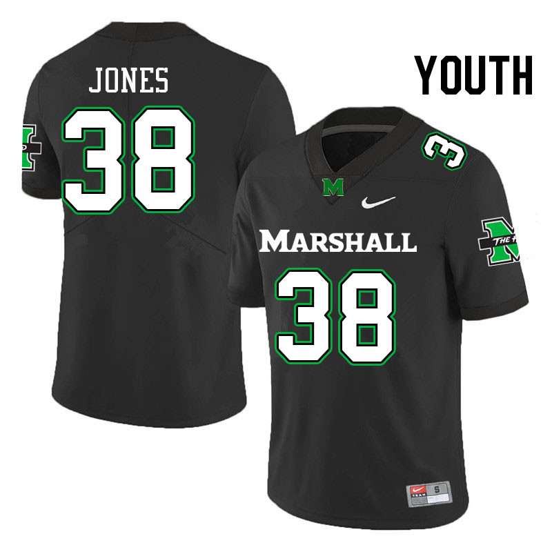 Youth #38 K.J. Jones Marshall Thundering Herd College Football Jerseys Stitched Sale-Black